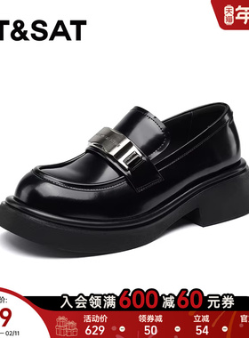 星期六厚底英伦风乐福鞋春季新款复古皮鞋黑色单鞋SSC1111423