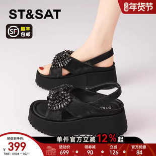 星期六配裙子黑色凉鞋女款新款夏季外穿厚底高跟海边沙滩鞋子