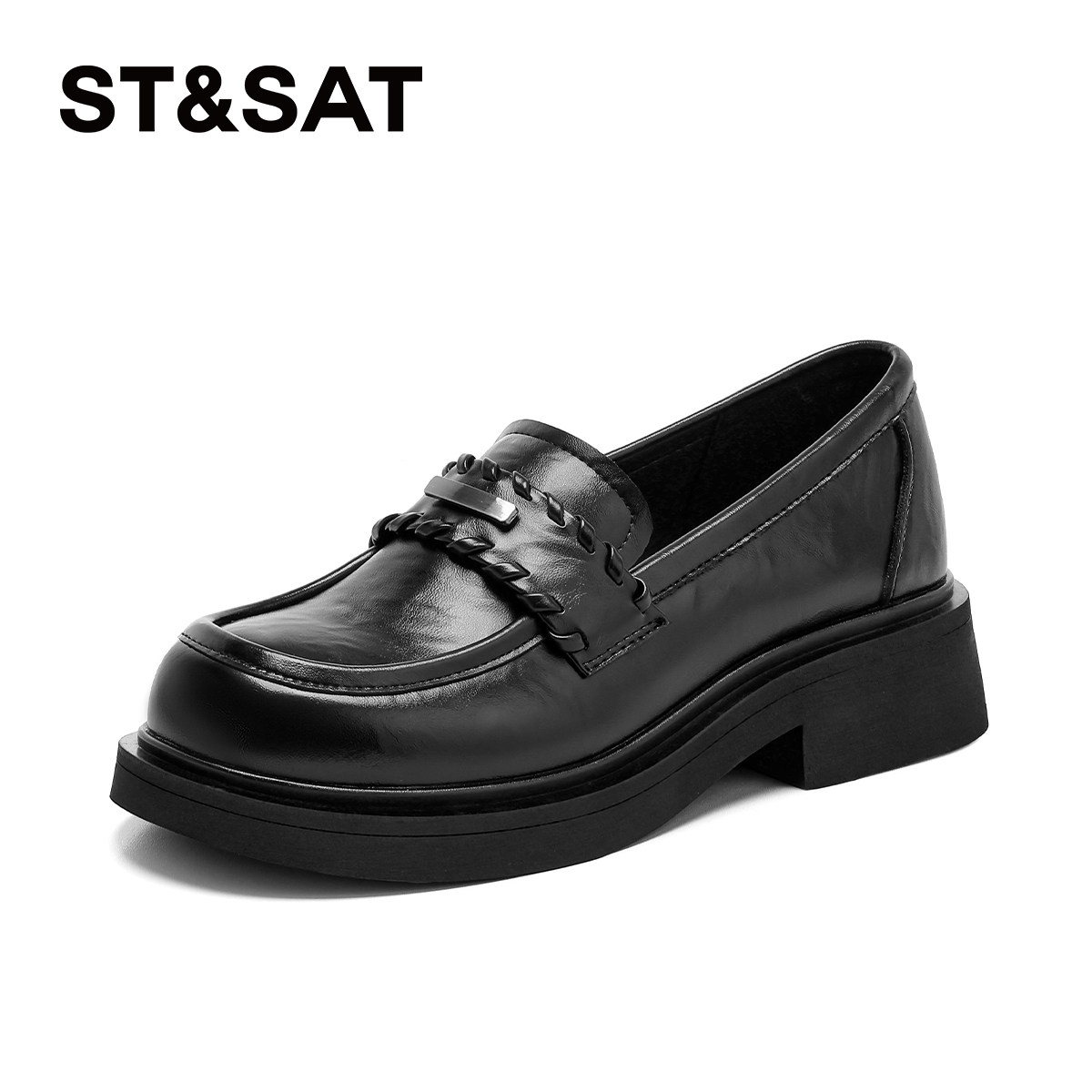 星期六黑色乐福鞋女2026年春季新款复古时尚英伦风一脚蹬时尚皮鞋,女鞋,乐福鞋（豆豆鞋）,淘宝优惠券,粉丝福利购,淘宝优惠卷