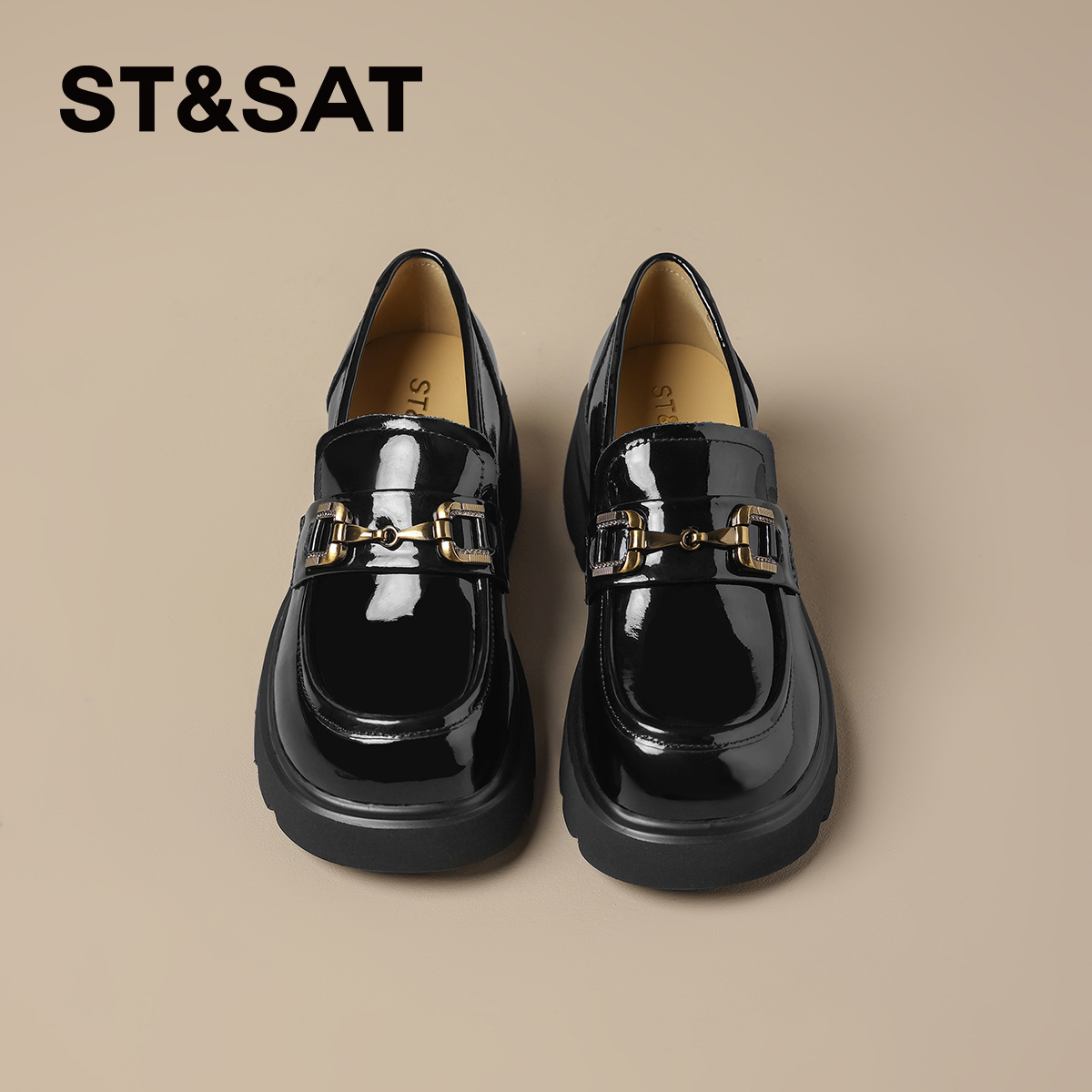 星期六牛皮革厚底乐福鞋女