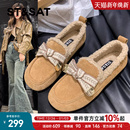 保暖豆豆鞋 星期六复古真皮加绒毛毛单鞋 舒适软底勃肯鞋 新款 女冬季