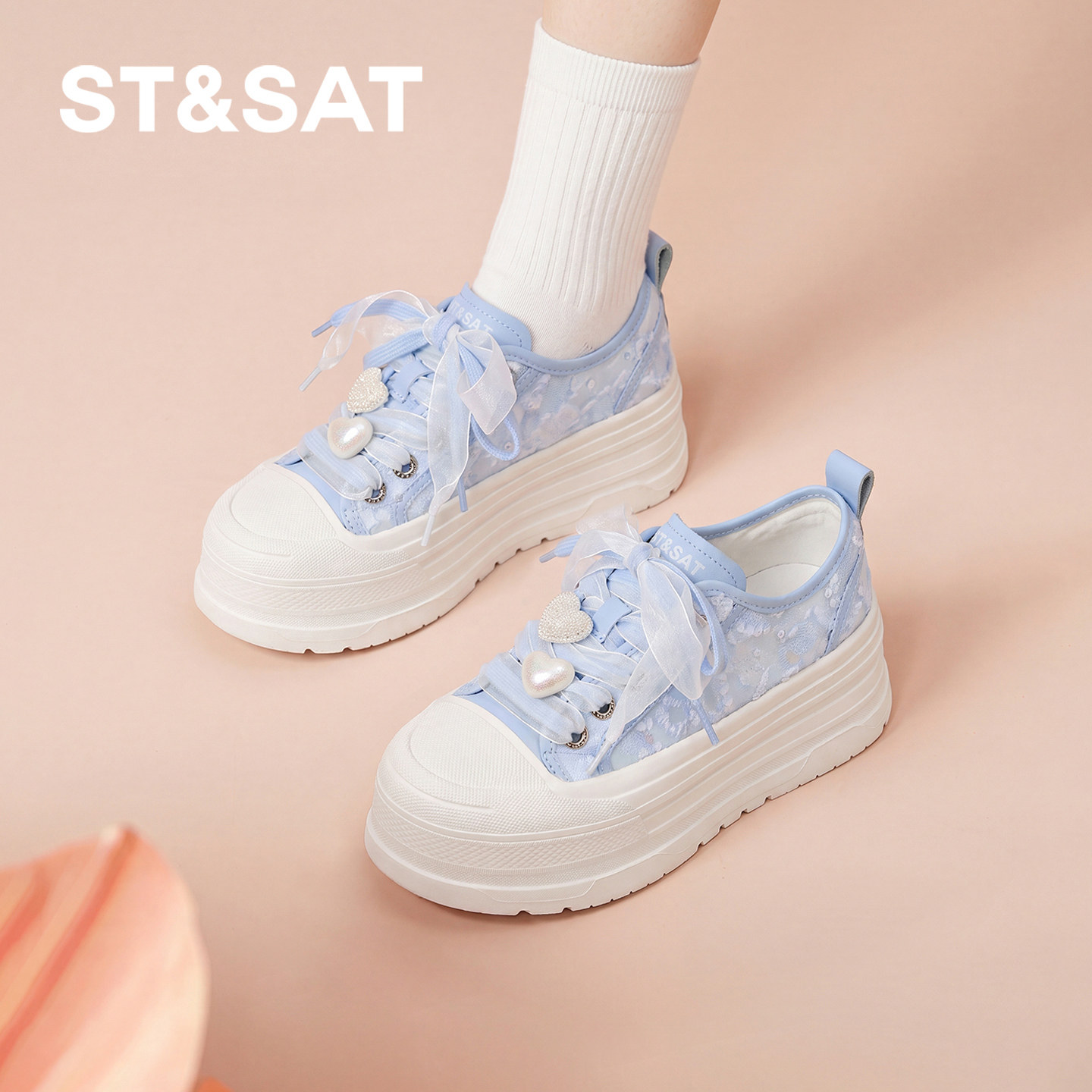 星期六女厚底松糕小白鞋透气