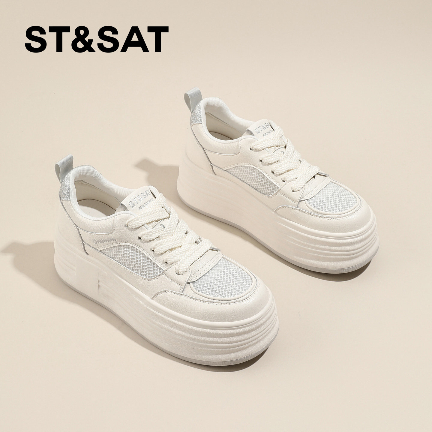 星期六网面透气休闲鞋女2026新款春季松糕厚底小白鞋增高运动板鞋,女鞋,休闲板鞋,淘宝优惠券,粉丝福利购,淘宝优惠卷