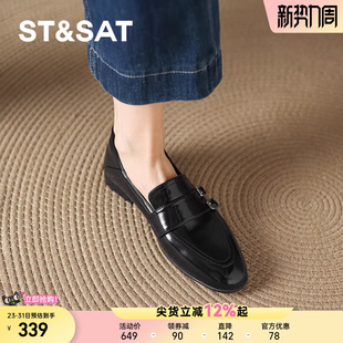 女款 尖头女鞋 新款 黑色通勤复古英伦风小皮鞋 秋季 星期六平底乐福鞋