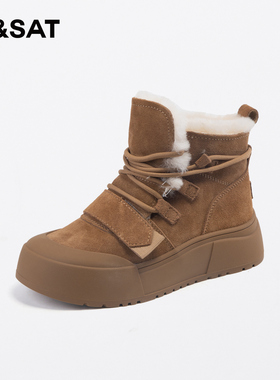 星期六时尚雪地靴加绒短靴冬季新品厚底保暖女靴SS3411A1CR