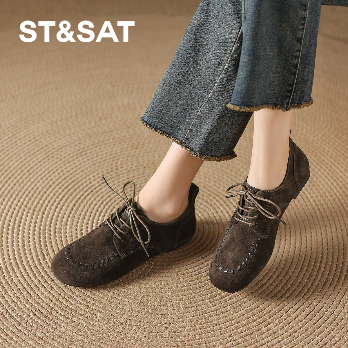 星期六羊皮单鞋女冬季平底勃肯鞋