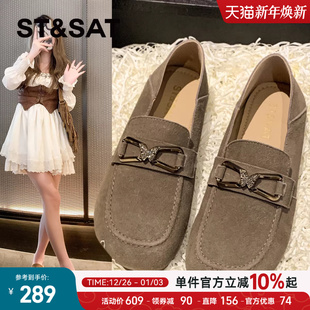 软底软面一脚蹬懒人鞋 新款 通勤 女2024秋季 星期六真皮平底勃肯鞋