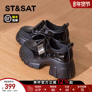 星期六厚底高跟乐福鞋女款新款春季增高黑色单鞋法式英伦风小皮鞋