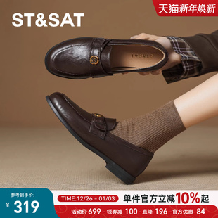 防滑软底一脚蹬懒人单鞋 星期六粗跟乐福鞋 英伦风格 新款 女2025冬季