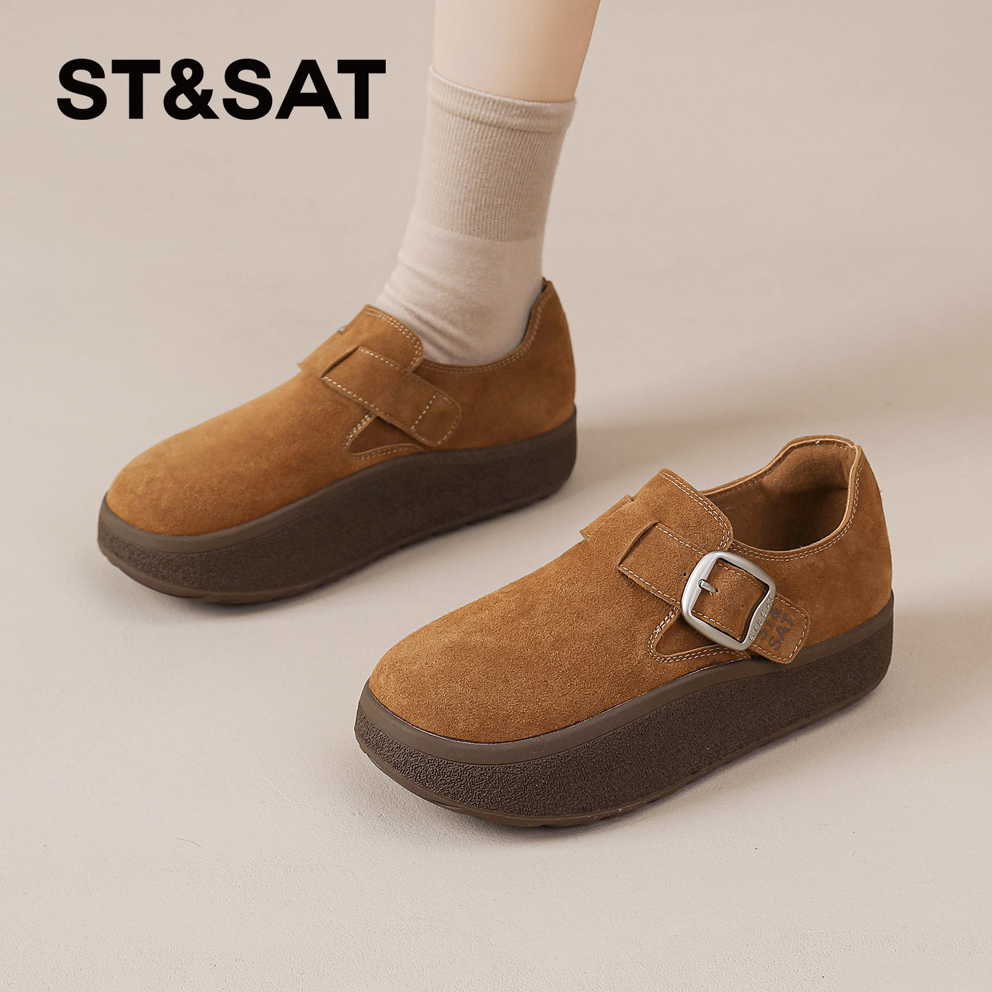 星期六全包勃肯鞋女款2026夏季新款复古一脚蹬豆豆鞋厚底增高单鞋