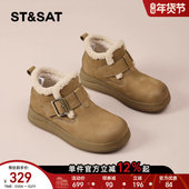 女2025冬季 新款 复古皮带扣高帮毛毛鞋 星期六加绒勃肯鞋 东北大棉鞋