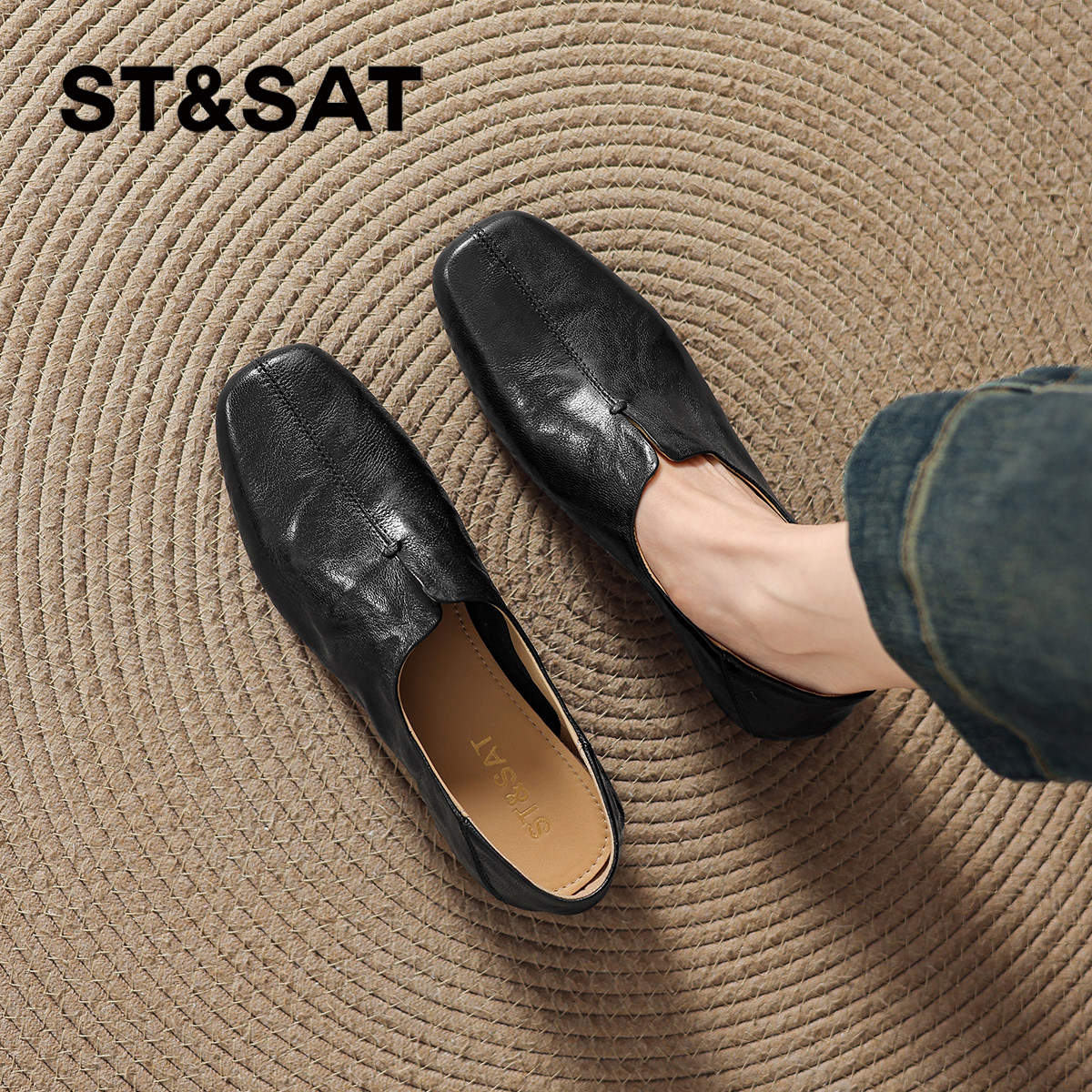 星期六深口单鞋女款2026新款夏季一脚蹬软底小皮鞋女士粗跟乐福鞋