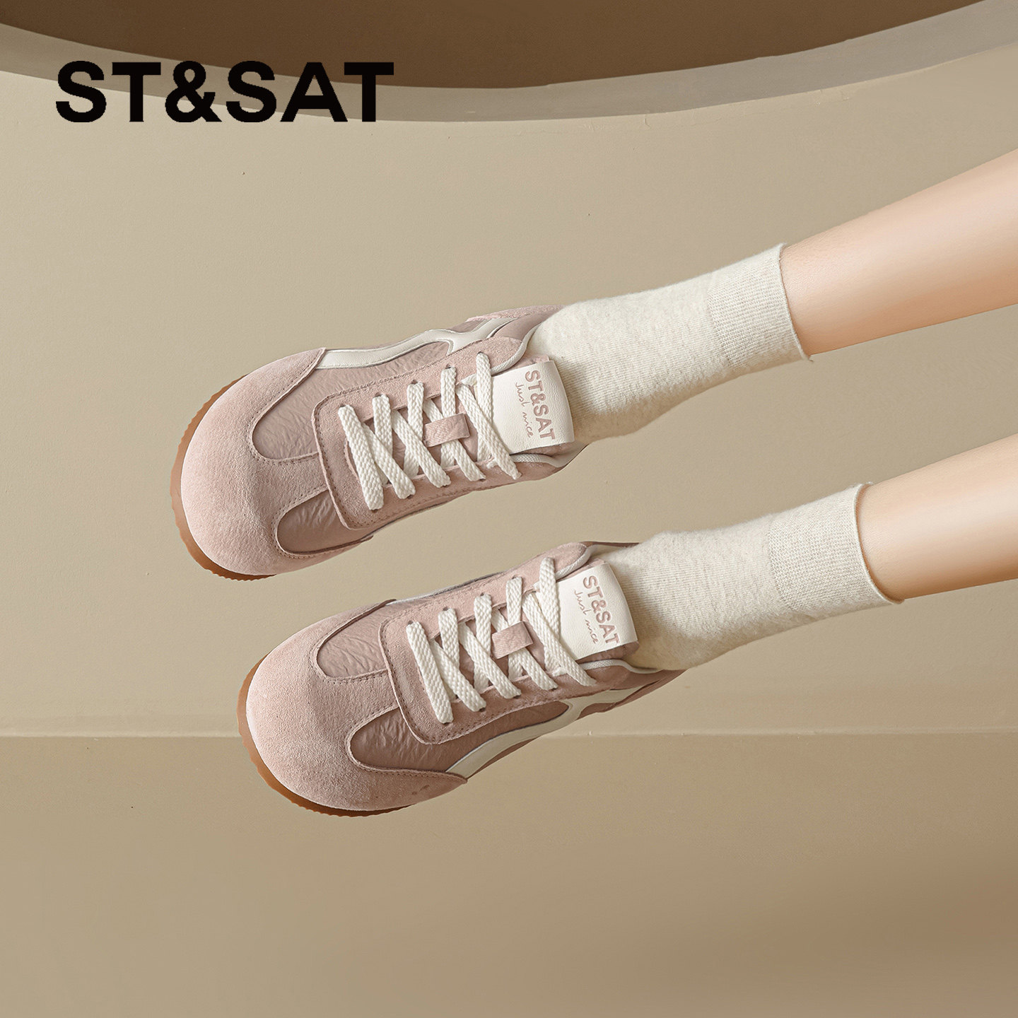 星期六粉色德训鞋女款2026新款春季百搭休闲鞋子复古阿甘鞋运动鞋