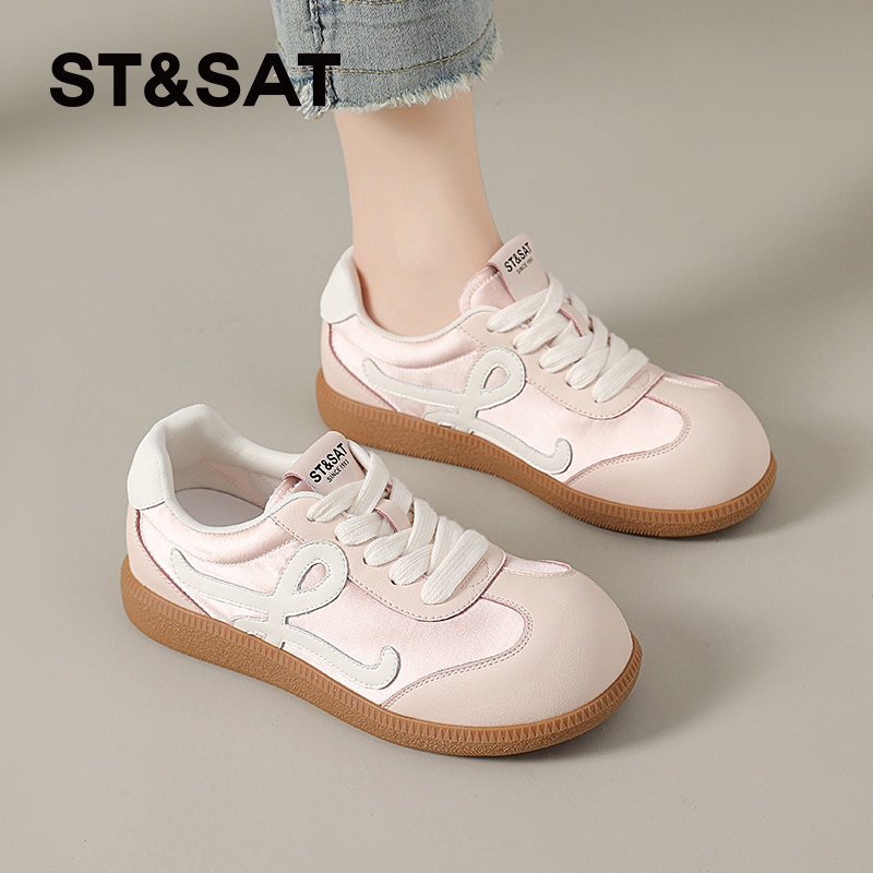 星期六芭蕾风德训鞋女新款夏季透气休闲运动百搭轻便粉色板鞋女款