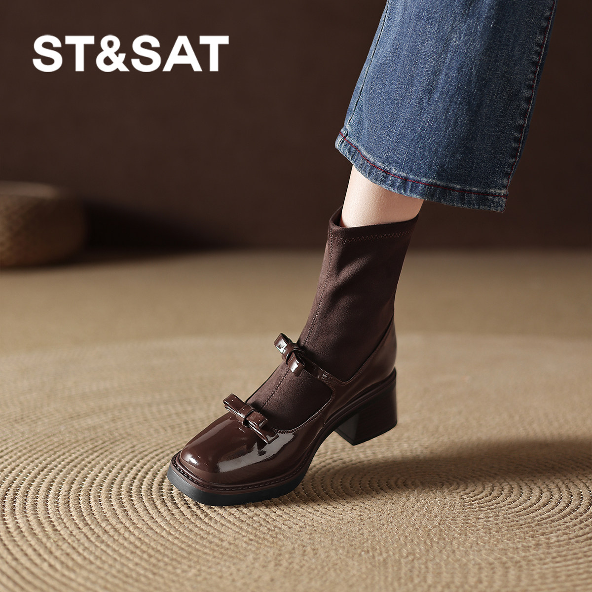 星期六真皮棕色马丁靴女2026新款鞋子女鞋百搭不累脚小个子增高靴