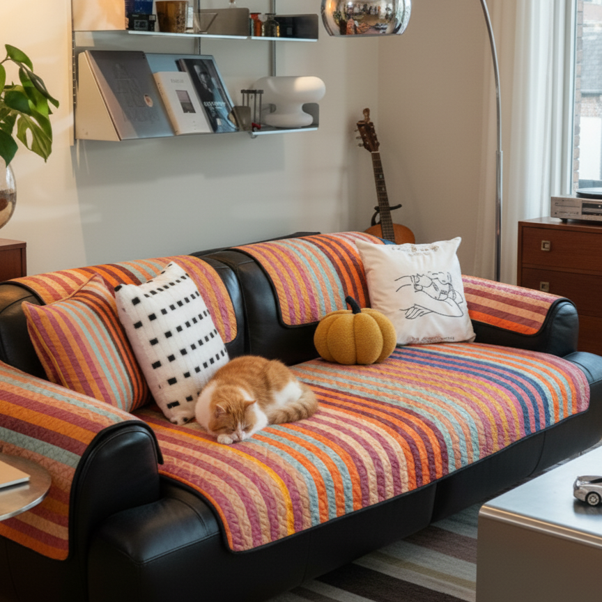 简约现代几何条纹设计沙发垫耐脏高级感沙发坐垫四季通用防滑套罩,居家布艺,沙发垫,淘宝优惠券,粉丝福利购,淘宝优惠卷