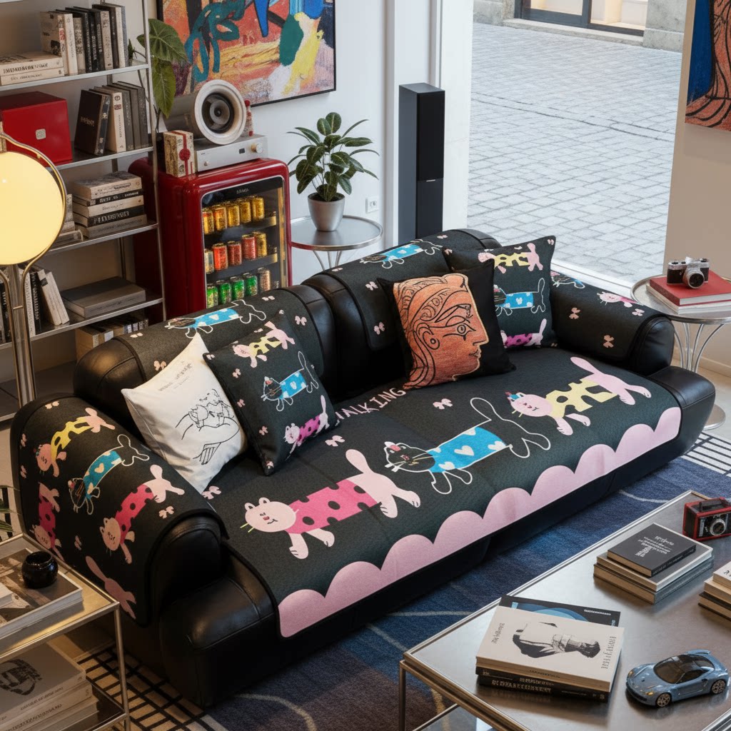 时尚卡通沙发垫四季通用防滑坐垫春夏可水洗透气面料耐磨沙发巾套