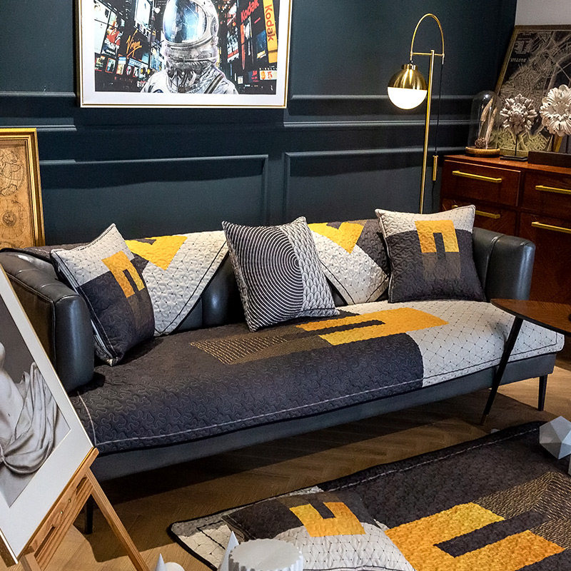 黑金轻奢北欧沙发垫秋冬保暖防滑客厅坐垫简约现代雪尼尔沙发巾套,居家布艺,沙发垫,淘宝优惠券,粉丝福利购,淘宝优惠卷