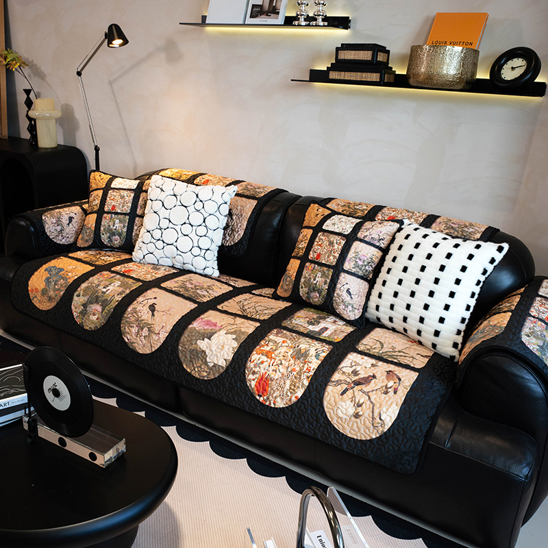 轻奢高级法式复古沙发垫秋冬短毛绒加厚坐垫客厅防滑沙发巾套罩盖