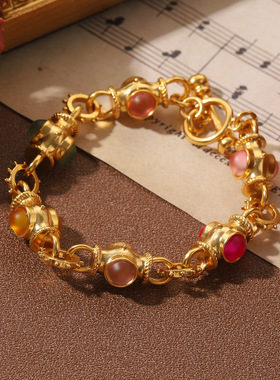 中古vintage超仙拼接彩色几何琉璃手链项链法式ins宫廷松石感