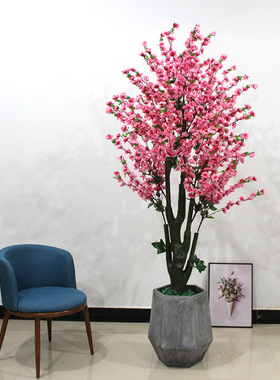 厂家直供仿真花桃花树假桃花树家居景观大型盆栽绿植盆景摆件