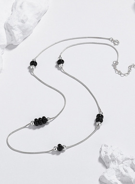 中国风银饰925纯银串珠短项链小众设计锁骨链气质拼接蛇骨链