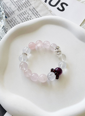 【巳桃花】水晶手串天然马达斯加粉晶白幽灵手链女小红书