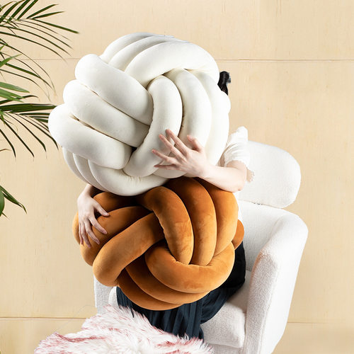 北欧超大打结球抱枕三股绳打结球抱枕手工编织坐垫靠枕纯色打结