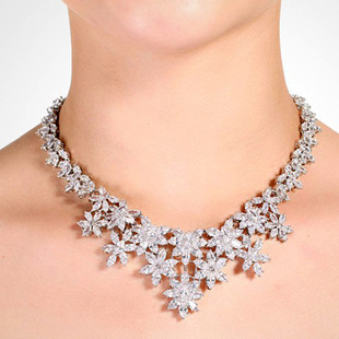 欧美冰凌花高端锆石项链耳环套装婚纱晚会礼服满钻套链时尚饰品