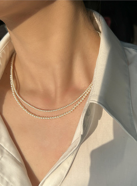 方糖家 精选2mm/3mm迷你施家正圆珍珠14K包金项链轻奢小众锁骨链