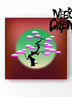 NEERG 原创版权《樱花盆栽02》红色渐变花树植物客厅装饰画挂画