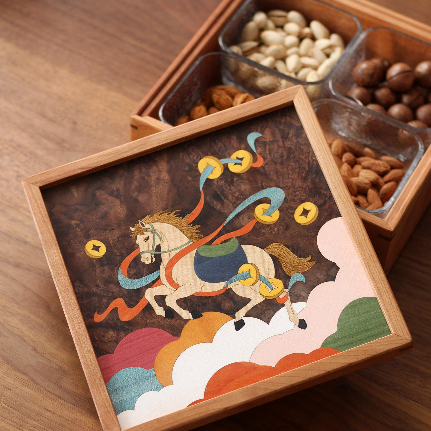 【新年礼物】马年实木糖果盒居家装饰干果盘伴手礼敦煌马上有钱