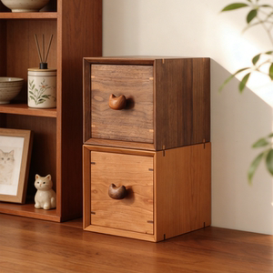 三思工房实木桌面整理收纳盒黑胡桃木抽屉式储物盒证件茶具收纳