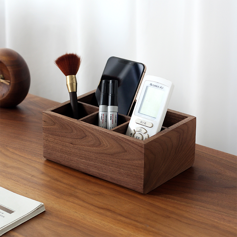桌面收纳盒黑胡桃木日式