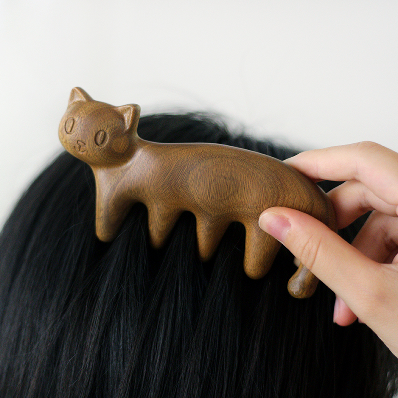 三思工房喵有型按摩梳绿檀木梳子