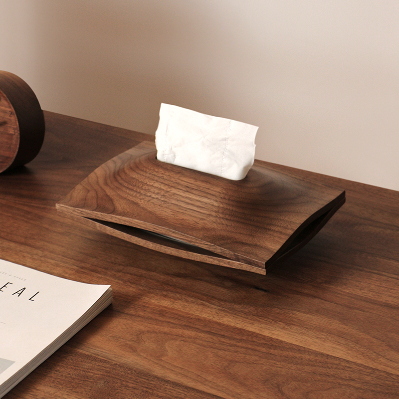 三思工房现代简约胡桃木纸巾盒