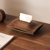 三思工房 现代简约客厅家用胡桃木纸抽盒高档 山丘实木桌面纸巾盒