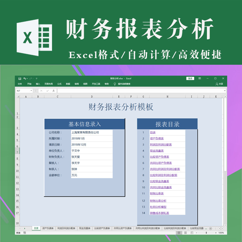企业财务报表分析报表模板 excel表格电子版 资产负债利润分配