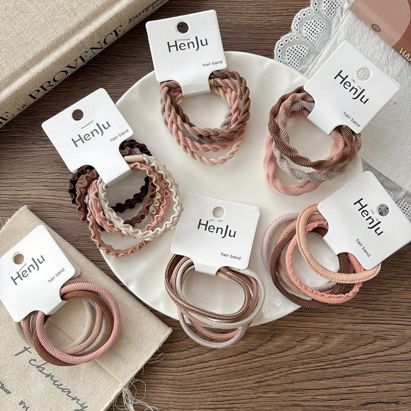 5根甜美百搭咖色系发绳高弹力马尾女孩头绳发圈百搭基础皮筋发饰