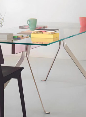 GLAS Mari 意式极简钢化玻桌现代简约设计师艺术不锈钢长方形璃餐