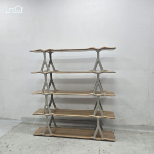 意式 实木书架客厅简约多层不规则置物海浪书架 高端设计师创意立式