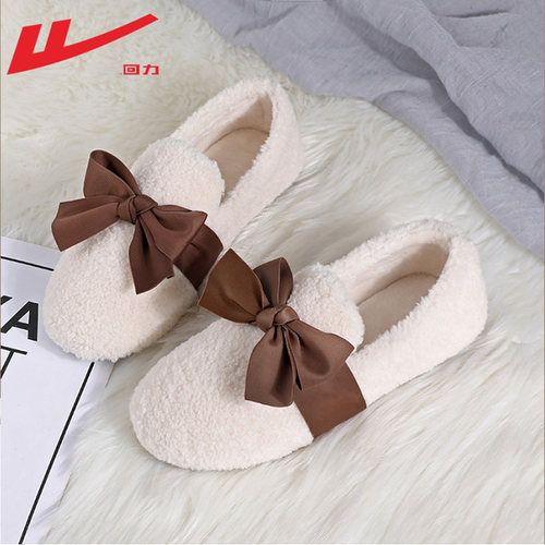 回力毛毛鞋冬加绒百搭温柔豆豆鞋