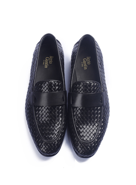 正品Berto Giantin牛皮编织小圆头真皮软底商务正装乐福男鞋