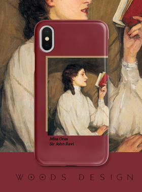 woods原创文艺复古酒红看书iphone17promax/13pro/14/i15promax/12油画苹果手机壳