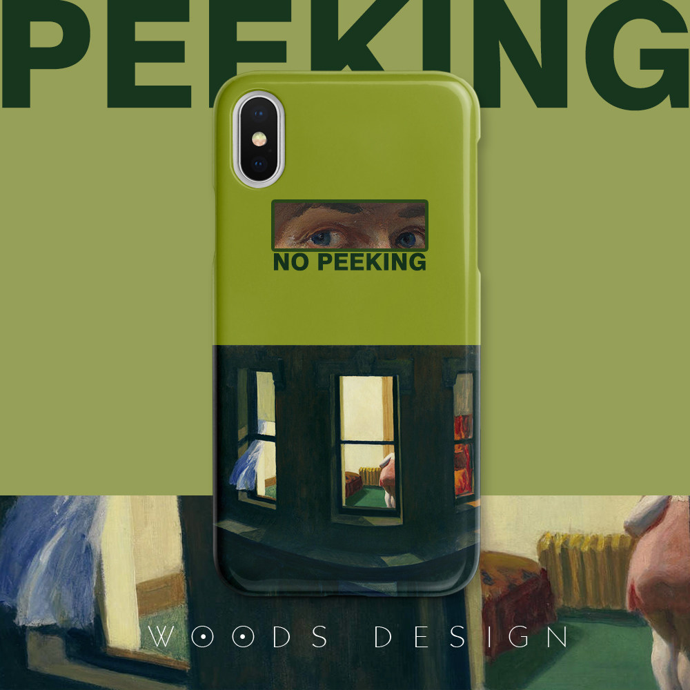 woods原创恶搞爱德华霍普适用于17/16promax别偷窥13pro/14/12/15pro油画苹果手机壳