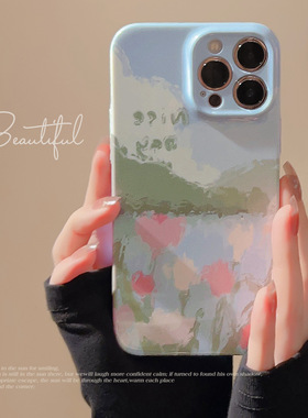 woods清新油画风花朵苹果16pro/17Promax菲林壳适用于iphone16/14pro/13手机壳硬/软壳全包