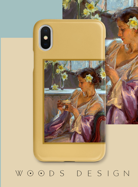 woods原创适用于15promax/16pro/17promax/12/13pro/iphone14文艺少女油画苹果手机壳