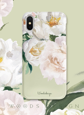 woods原创文艺水彩花卉16/17promax清新绿苹果15/14iPhone13pro/11手机壳软壳