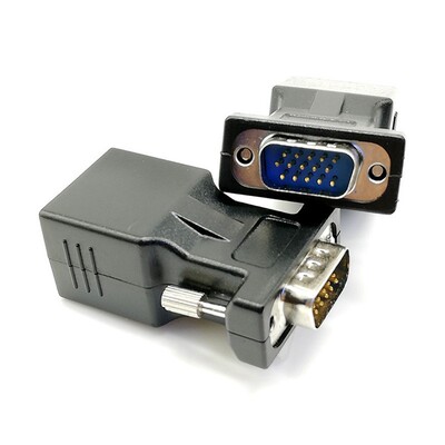 VGA转网线连接器to RJ45公头信号转换头线 VGA网络延长15针米显示