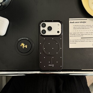 菲林黑底白波点金标小马磁吸支架适用苹果15promax手机壳新款iphone17promax简约16pro硬壳防摔15pro保护套